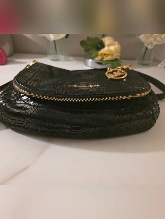 Michael Kors Black Snake-Embossed Leather Shoulder Bag - Picture 8 of 14